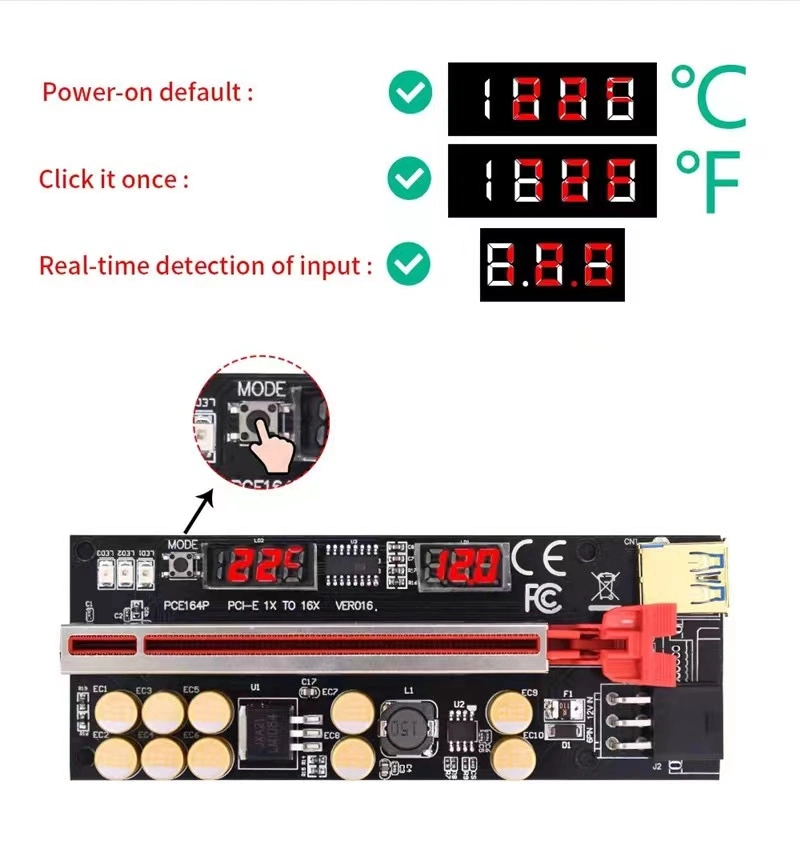 Ver016 Riser Card 1X to 16X Extender USB 3.0 Cable SATA to 6pin Power 10 Capacitor for Graphics Card