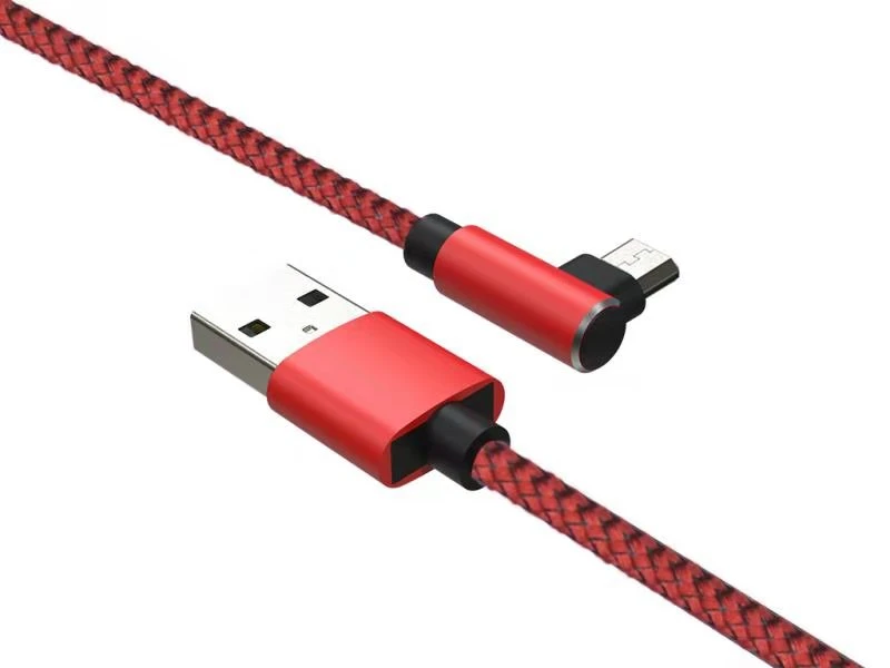 90 Degree Nylon Micro USB Cable 2.4A Fast Charing QC 3.0 /2.0 Right Angle V8 Cable for Mobile Game