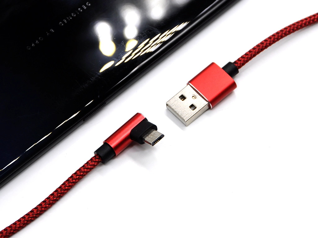 90 Degree Nylon Micro USB Cable 2.4A Fast Charing QC 3.0 /2.0 Right Angle V8 Cable for Mobile Game