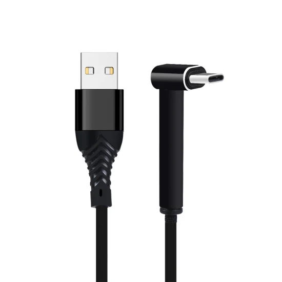 땋은 직각 90도 USB 케이블 2.4A Android 휴대폰용 내구성 있는 Type-C 고속 데이터 충전 케이블 2.0m